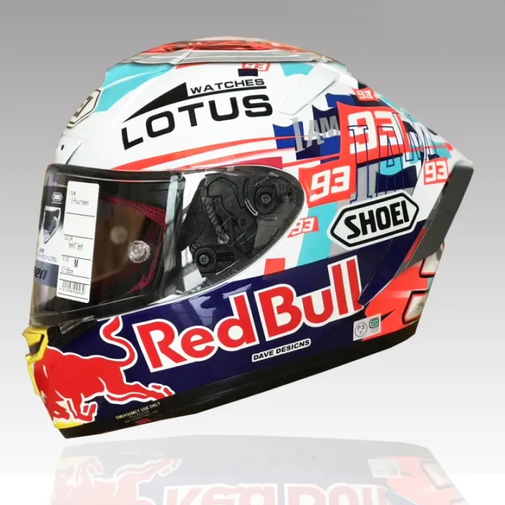 SHOEI Full Face Motorcycle Helmet X14 93 Marquez Red Bull LOTUS Helmet  Riding Motocross Racing Motobike Helmet