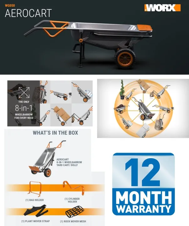 Worx 8in1 MultiFunction Wheelbarrow Dolly Aerocart Lazada