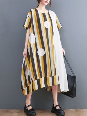 XITAO Dress Casual Striped Women Loose Dress