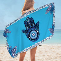 Evil Eye Hamsa by Ismot Esha Bath Towel Mandala Beach Towel Hand Blue Rectangle Beach Mat 75x150cm Peacock Feather Thin Blanket