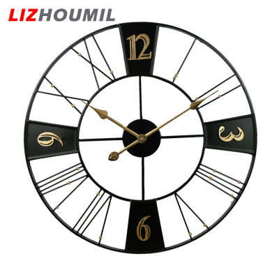 LIZHOUMIL นาฬิกาไม่ส่งเสียงดังนาฬิกาแขวนผนังโลหะกลมสไตล์วินเทจขนาดใหญ่สำหรับห้องนั่งเล่นอุปกรณ์ตกแต่งห้องครัวห้องนอน (เส้นผ่าศูนย์กลาง60ซม.)