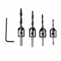 【CW】 4pcs 5 Fluted Countersink Bit Set Screw Woodworking Chamfer 3-6mm