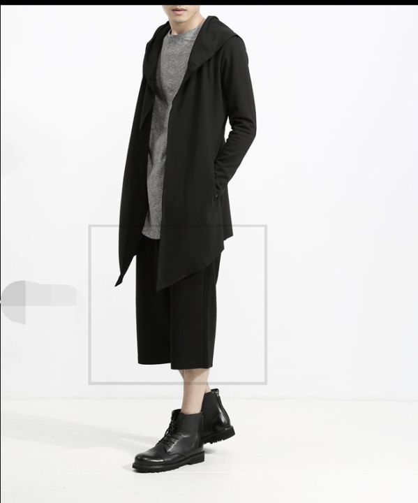 reka-bentuk-asal-gelap-mid-panjang-jubah-lelaki-windbreaker-เสื้อโค้ตคาร์ดิแกนมีฮู๊ด