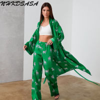 Sleepwear Women Pajama Sets Womens Outfits Animal Print Ze Pattren Trouser Suits Satin Womens Nightgown Flare Sleeve Nightie