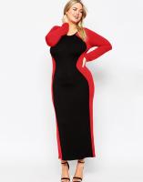 【YF】 Plus Size Sheath Dress Women Long Sleeve Black And Red Stretchy Knit Maxi Spring Autumn Elegant Formal Work Office 5XL 6XL