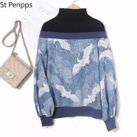 2022 New Spring High Collar Long Sleeve Pattern Printed Loose Big Size Personality Sweatshirt Women Fashion Tide