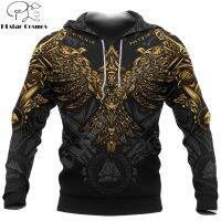 Huginn And Muninn Raven Gold รอยสัก3D Hoodie Mewah Unisex ชุดวอร์มลำลองเสื้อกีฬาแบบสวมศีรษะ DW0352ผู้ชาย