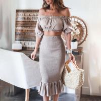 HOT★1 Set Crop Top Skirt Off Shoulder Ruffles Summer Hip Wrap Fish Tail Skirt Suit for Party