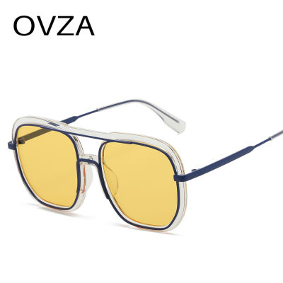 OVZA แว่นตาผู้หญิงแฟชั่นแว่นตากันแดดขนาดใหญ่ผู้ชายใสสีเหลือง S1211