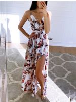 【YF】 Summer Boho Dress Fashion Sexy V-neck Spaghetti Strap Sleeveless Floral Print Maxi Beach Party Dresses For Women Robe Femme 2022