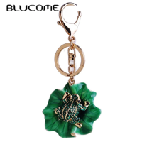 Blucome Irregular Big Enamel Epoxy Green Frog Gold Key Chains Christmas Present Animal Keyring For Lady Bags