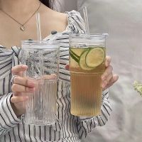 【CW】♙№☎  600ML Glass Cup With Lid and Transparent Drinking Juice