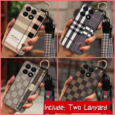 protective cartoon Phone Case For Honor X8a Durable Plaid texture Soft Case silicone cute Anti-knock Soft Lanyard TPU