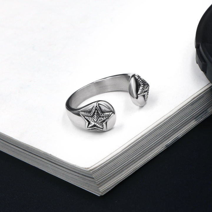 แหวนดาวคู่สำหรับผู้ชายผู้หญิงซีรีส์ไทเทเนี่ยมแหวนเหล็กเรโทรโชว์ไทเทเนี่ยม