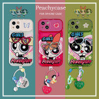 เคสโทรศัพท์มีขาตั้งกระจกเครื่องสำอางเด็กผู้หญิงลายการ์ตูนน่ารักพาวเวอร์พัพสำหรับ iPhone 14Plus 13 12 11 Pro Max Xr Xsmax X 8 7Plus พร้อมปลอกฝาครอบด้านหลังกันกระแทก TPU โซ่สำหรับมือถือ