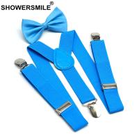 SHOWERSMILE Boys Suspenders Kids Blue Children Suspender Pant Yellow Pink Black Navy Red Wedding Baby Girls Braces Bow Tie Set Boys Clothing