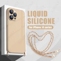 Plating Metal Lanyard Strap Phone Case For iPhone 14 13 12 Pro Max 11 ShockProof Necklace Cord Soft Liquid Silicone Back Cover