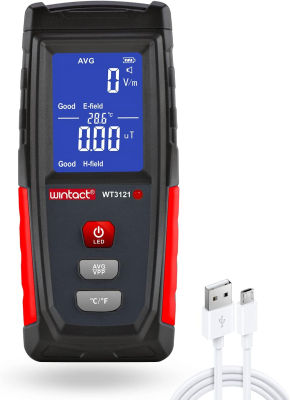 Wintact EMF Meter, Smart Digital Electromagnetic Fields Radiation Detector Meter, Rechargeable, Handheld Portable with Temperature, LCD Back-Light, Sound-Light Alarm for Home Paranormal Ghost Hunting