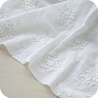 Skinfriendly beige/Off-white Cotton Cloth  3d Flower Embroidery Lace Fabric Handmade DIY Clothes Accessories Width 125cm 1Yard Fabric  Material