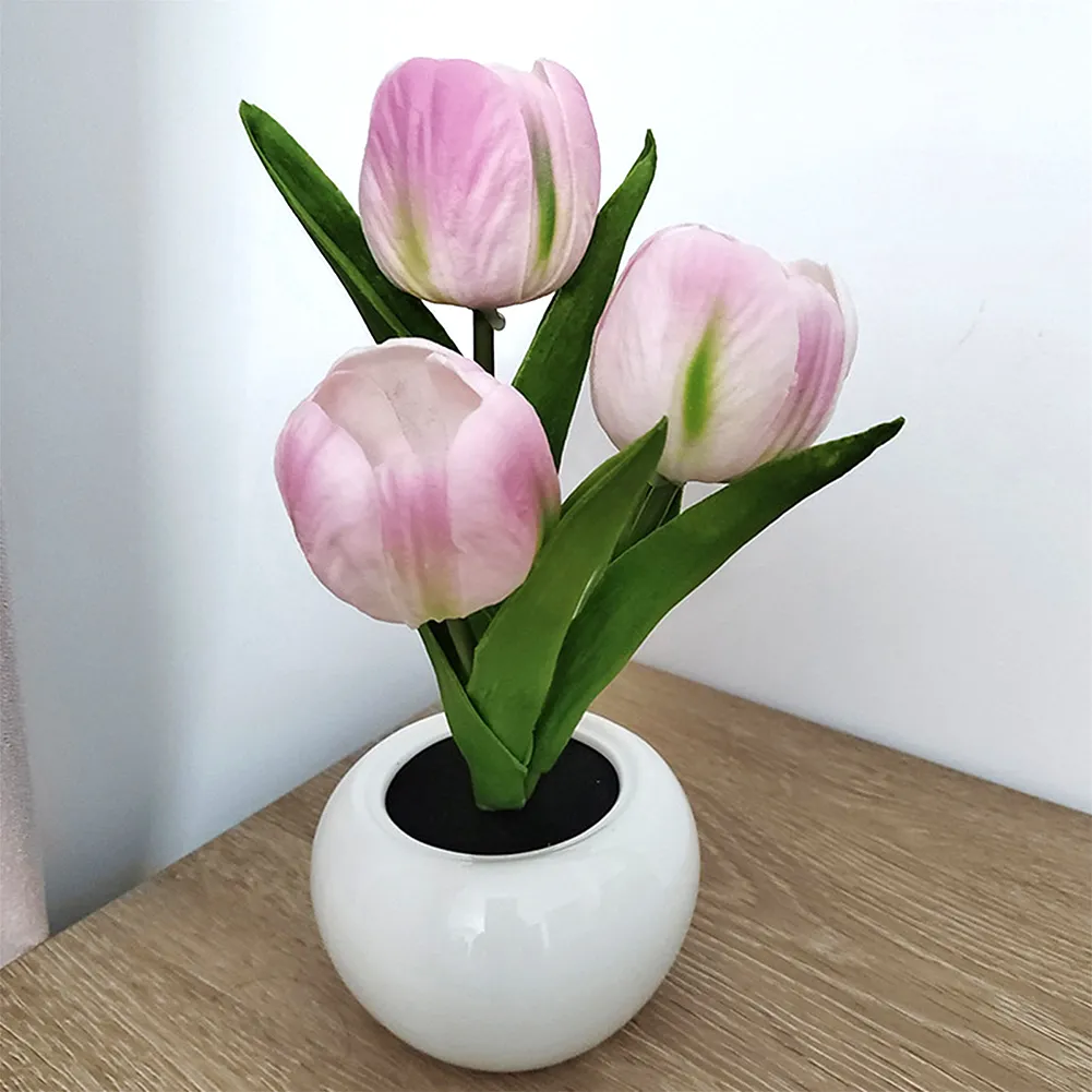 LED Flower Night Light Simulation Tulip Flowerpot Potted Plant ...