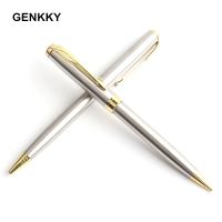 ♗✱ 1PCS Genkky Metal Ballpoint Pens Stainless Steel Materia Rotating Ball Pen For School Office Gift Stationery Supplies Blue Pens