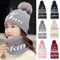 QIEQ MALL บวกกำมะหยี่ ชุดผ้าพันคอ beanies หนาขึ้น ตุ๊กตาผ้าพลัฌ หมวกถักพร้อมผ้าพันคอ ลำลองแบบสบายๆ กันลม หมวก skullies beanies ของผู้หญิง