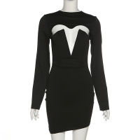 Sexy Cut Out Bodycon Mini Dress Women Elegant Long Sleeve Party Evening Black Tight Short Dresses  Autumn Spring Clothing