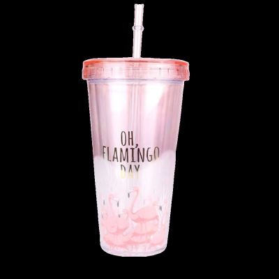 [HOT LZLIOGWOHIOWO 537] สร้างสรรค์ F Lamingo ถ้วยพลาสติกด้วยฟาง Drinkware การ์ตูนภาชนะดื่มผนังสองกาแฟชานมน้ำผลไม้ถ้วยน้ำแก้ว