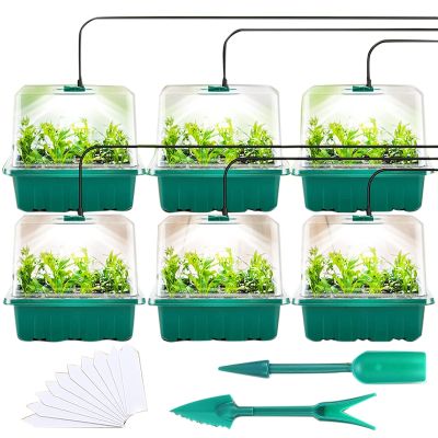 Seed Starter Tray with Light, 6PCS Seed Starter Kit with Grow Light, Seedling Starter Trays with Humidity Domes