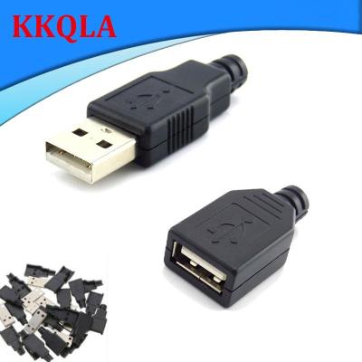 QKKQLA 10pcs 3 in 1 Type A Female Male Mirco USB 2.0 Socket 4 Pin Connector Plug Black Plastic Cover DIY Connectors Type-A Kits