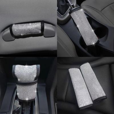 Cross border vehicle interior full diamond inlaid handbrake cover gear cover safety belt shoulder protection set gear cover decoration  Q0AA