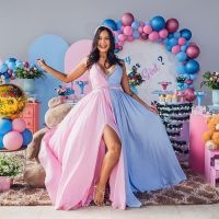 【DT】hot！ Trailing Maternity Dresses for Photo Shoot Beach Pink and Stitching Split V-neck Backless