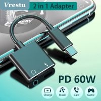 2 In 1 Type USB C To Dual USB C Earphone Adapter For Samsung Huawei Ipad Pro  Google Pixel 5 4 Mi9 Redmi K40 30 PD3.0 60W