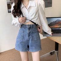 【CC】 Large Size Denim Short Female Korean Version Waist Loose A Word Hot Pants Thin and Wide Leg Ins