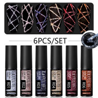 LILYCUTE 6ชิ้น/เซ็ต Line Nail Art Gel Polish Kit Reflective Glitter Line Painting UV Gel For DIY Drawing Manicure Kit Nail Art Line Gel Brushed Glue