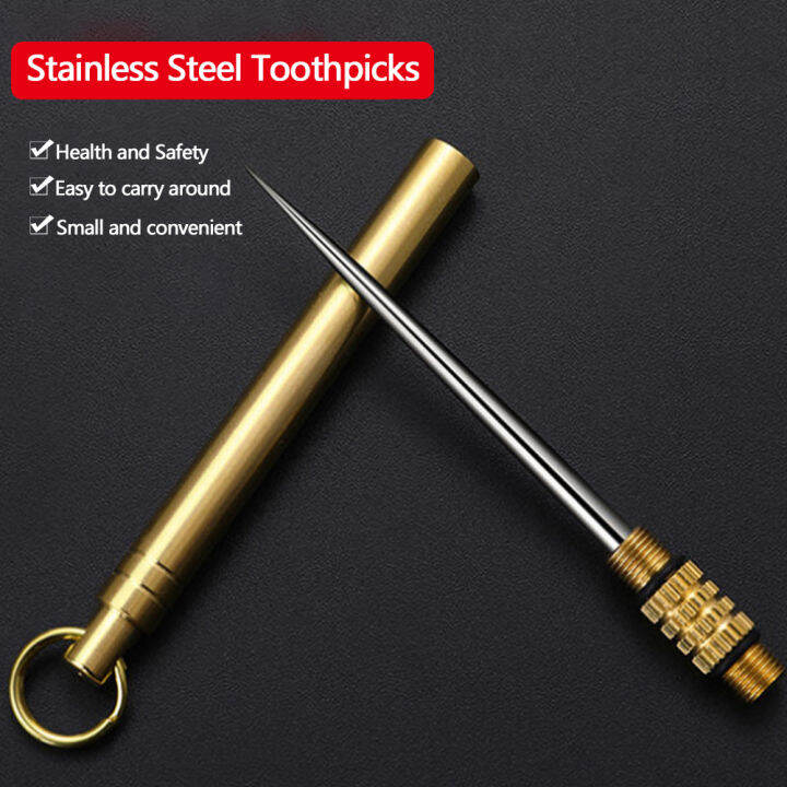6 Pieces Metal Titanium Toothpicks, Portable Reusable Pocket Toothpicks With Stainless Steel Toothpick Holder | PH