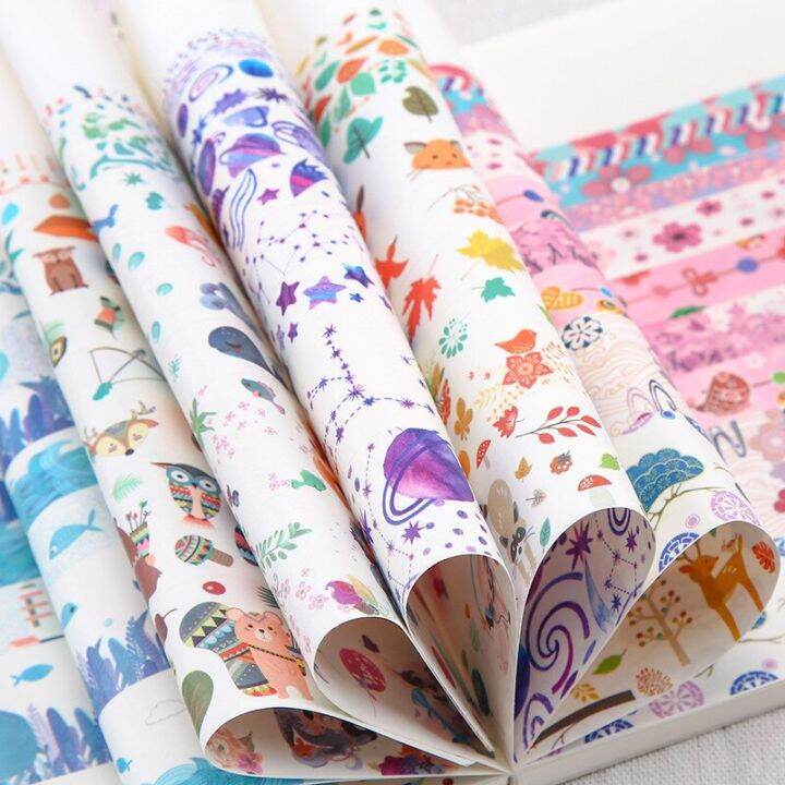 ชุดสติ๊กเกอร์งานฝีมือสมุดภาพ10ม้วน-ชุดสติกเกอร์ตกแต่งเครื่องตกแต่งฮาโลวีนรูปสัตว์ในเทพนิยายชุดเทปกาววาชิ