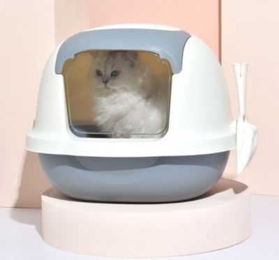 Lehome ห้องน้ำแมว กระบะทรายแมว ผลิตจากพลาสติกPP มีฝาถอดทำความสะอาด + ประตู + ช่องระบายอากาศ + ที่ตัก  ขนาด 41x52x43cm PE-01-00014