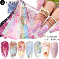 10Pcs/Bag Marble Gold Foil Nail Art Transfer Foil Sticker Decals French Tip Wraps Nails Decoration Manicures Nail Art Design