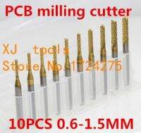 10pcs ไทเทเนียมโค้ทคาร์ไบด์ 0.6-1.5mm PCB Carbide เครื่องมือ CNC Cutting Bits Millinging Cutters Kit สําหรับเครื่องแกะสลักมิลลิ่ง