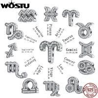 WOSTU สร้อยลูกปัด12ราศีสำหรับ925เงินสเตอร์ลิงวินเทจสร้อยคอเครื่องรางที่พอดีทำด้วยตนเองนักษัตรเพทายแท้ของขวัญ