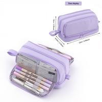3/4 Compartments School Purple Pencil Case Pen Bag Student Large Capacity Pencil Cases for Caculator Double Sided Office Storage