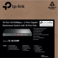 TP-LINK TL-SL1218P 16-Port 10/100 Mbps + 2-Port Gigabit Rackmount Switch with 16-Port PoE+