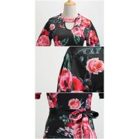 Women Dress Muslimah Jubah Long Dress Long Sleeve Floral Print Casual Maxi Dresses Batik Wanita