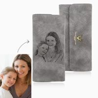 Custom Picture Engraving Wallet Womens Photos Engraved Trifold Photo Wallet Long Section Hand Customize Mothers Day Gift