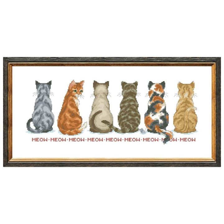 back-view-of-a-row-of-cats-cross-embroidery-kit-cartoon-pattern-design-18ct-14ct-11ct-unprint-canvas-cross-stitch-diy-needlework-needlework