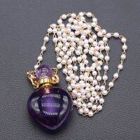 New Stone Perfume Bottle Pendant Necklace Amethysts Diffuser Chain Length 80cm