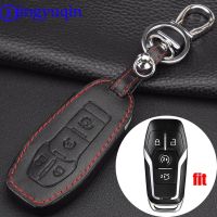 gthrrftdb jingyuqin 4 Buttons Leather Car Key Case Cover For Ford MKC MKX MKZ Edge Escape Focus Lincoln Smart Key Case Shell