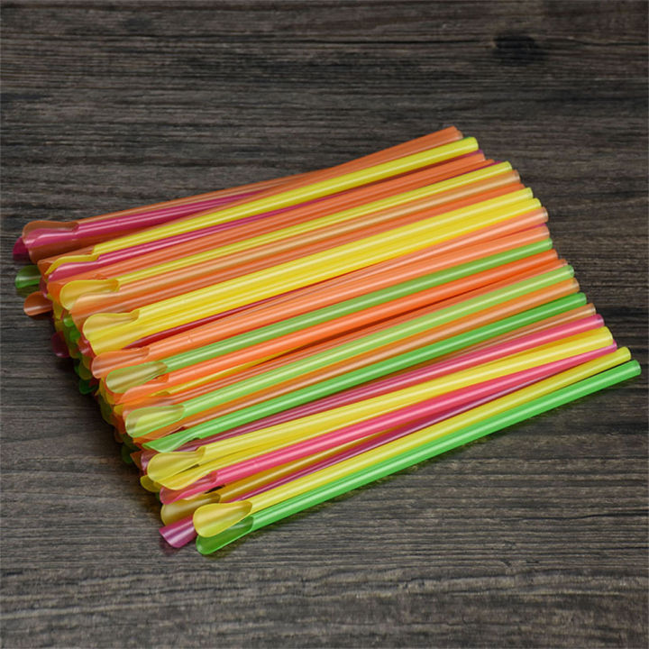 fun-party-supplies-durable-plastic-spoons-smoothie-sipping-straws-colorful-cocktail-straws-plastic-straw-spoons