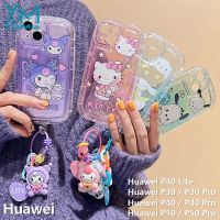 YiaMia ใหม่เคสโทรศัพท์มีจี้รูป Hello Kitty Kuromi สำหรับ Huawei P30 P30 Pro P40 P40 P40 Lite P50 P50 Pro รูปการ์ตูนสบู่เคสนิ่มใส่โทรศัพท์ฝาครอบด้านหลังกันกระแทก TPU ซิลิโคน